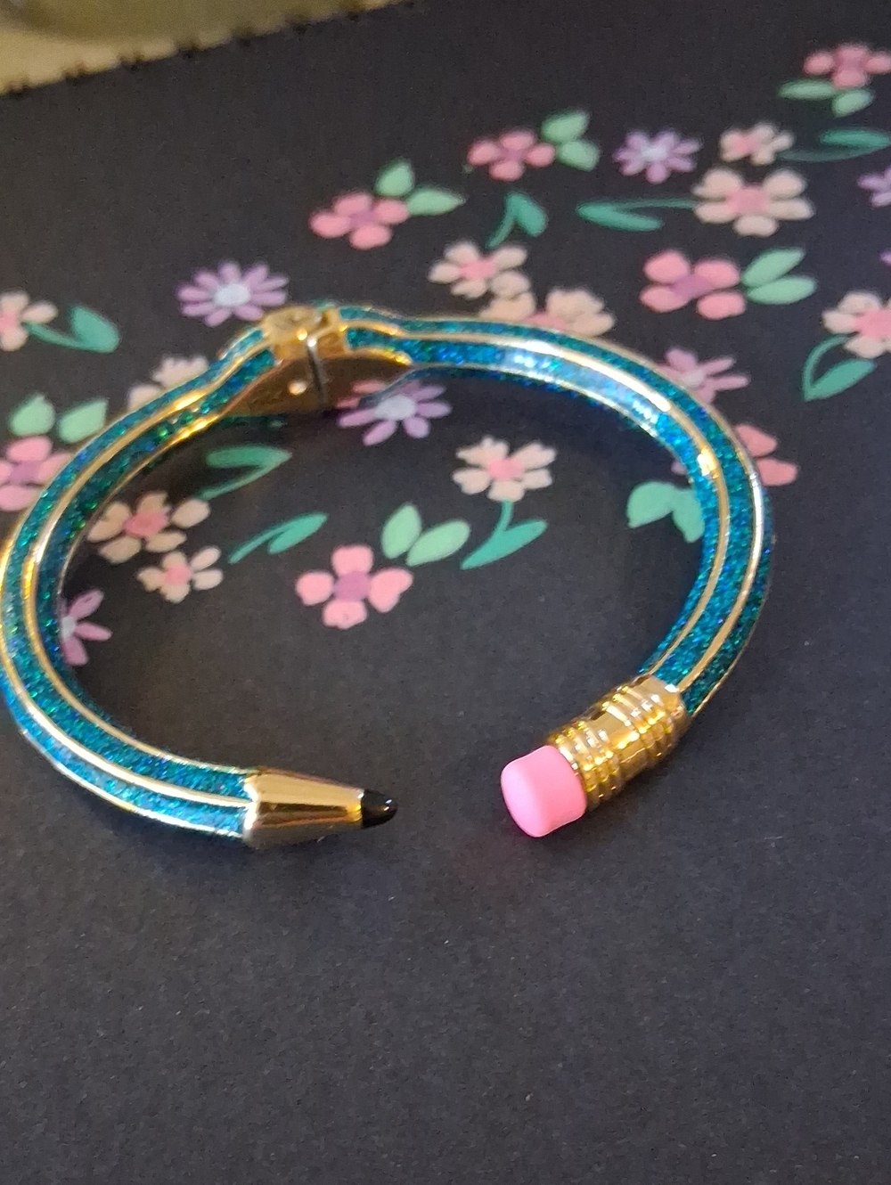 Betsy Johnson Blue Glitter Pencil-Accent Cuff Bracelet with Pink Eraser End